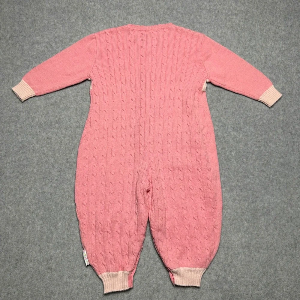 Vintage Gymboree Pink Cable Knit Jumpsuit‎ Mouse Embroidered Romper 12-18M
